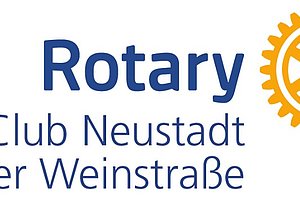 Logo des Rotary Clubs Neustadt an der Weinstraße mit blauem Schriftzug und gelbem Zahnrad-Symbol