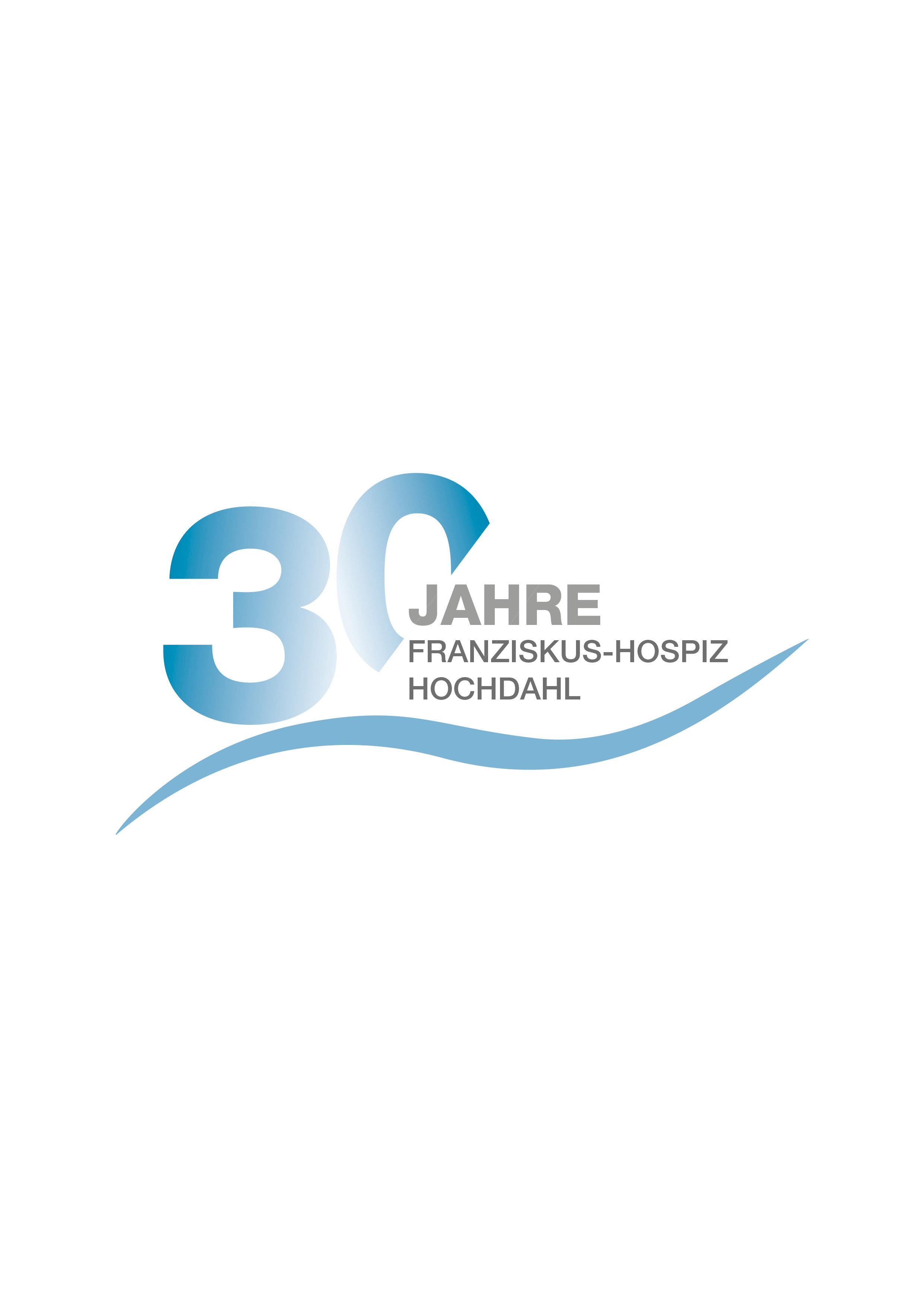 Logo mit der Aufschrift '30 Jahre Franziskus-Hospiz Hochdahl' und einer geschwungenen Linie darunter